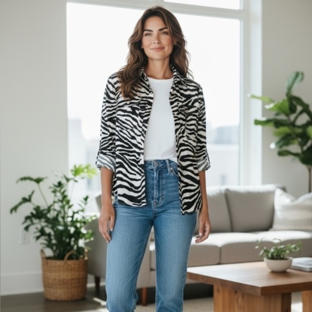 Lauren Ralph Lauren Black and White Zebra Button Down Shirt